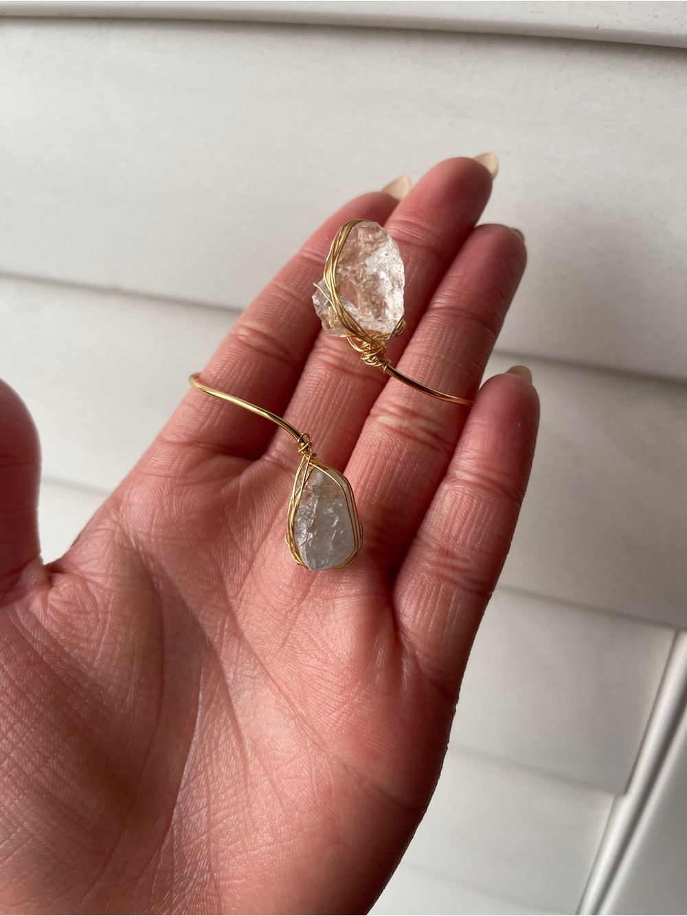 Clear Quartz + Celestite Gold Wire Wrapped Bangle
